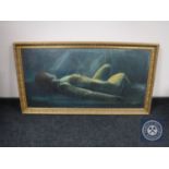 A continental school gilt framed oil on board, female nude, signed Carlsen,