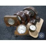 A tray of six clocks including examples of Edwardian mantel clocks etc