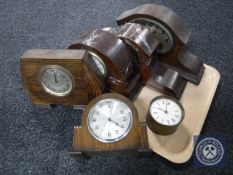 A tray of six clocks including examples of Edwardian mantel clocks etc