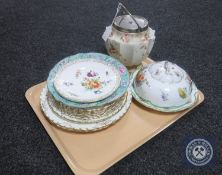 A tray containing assorted cabinet plates including Royal Crown Derby, Dresden,