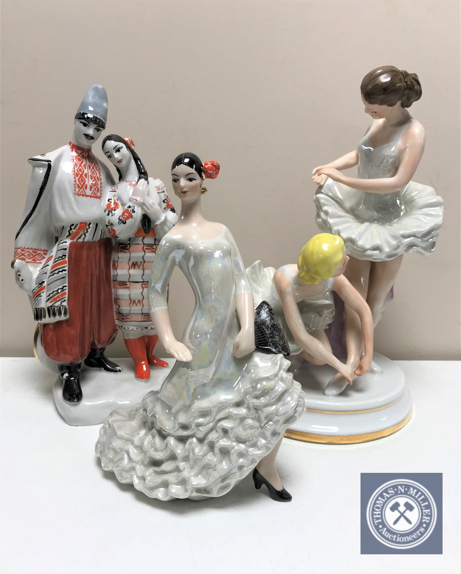 Three Russian porcelain figures, Ballet Dancers,