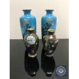 Two pairs of cloisonne vases CONDITION REPORT: Small pair are 8.5 cm high.