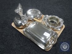 A tray containing 20th century plated wares including water jug, entree dish,