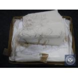 A box containing an early 20th century Christening gown together with a hand-embroidered table