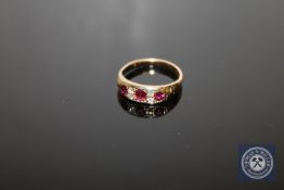 An antique 18ct gold ruby and diamond ring, 3.9g, size N/O.