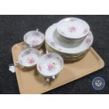 A tray containing nineteen pieces of Copeland Spode floral china