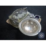 A tray of twentieth century plated items, serving tray, comport, napkin rings,