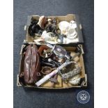 Two boxes containing miscellaneous items including china horse figures, commemorative china,