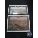 Two framed topographical prints of Newcastle