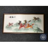 A framed Chinese silk embroidery panel depicting horses CONDITION REPORT: Panel in