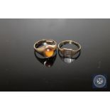 A 9ct gold tiger's eye signet ring and another 9ct gold signet ring CONDITION REPORT: