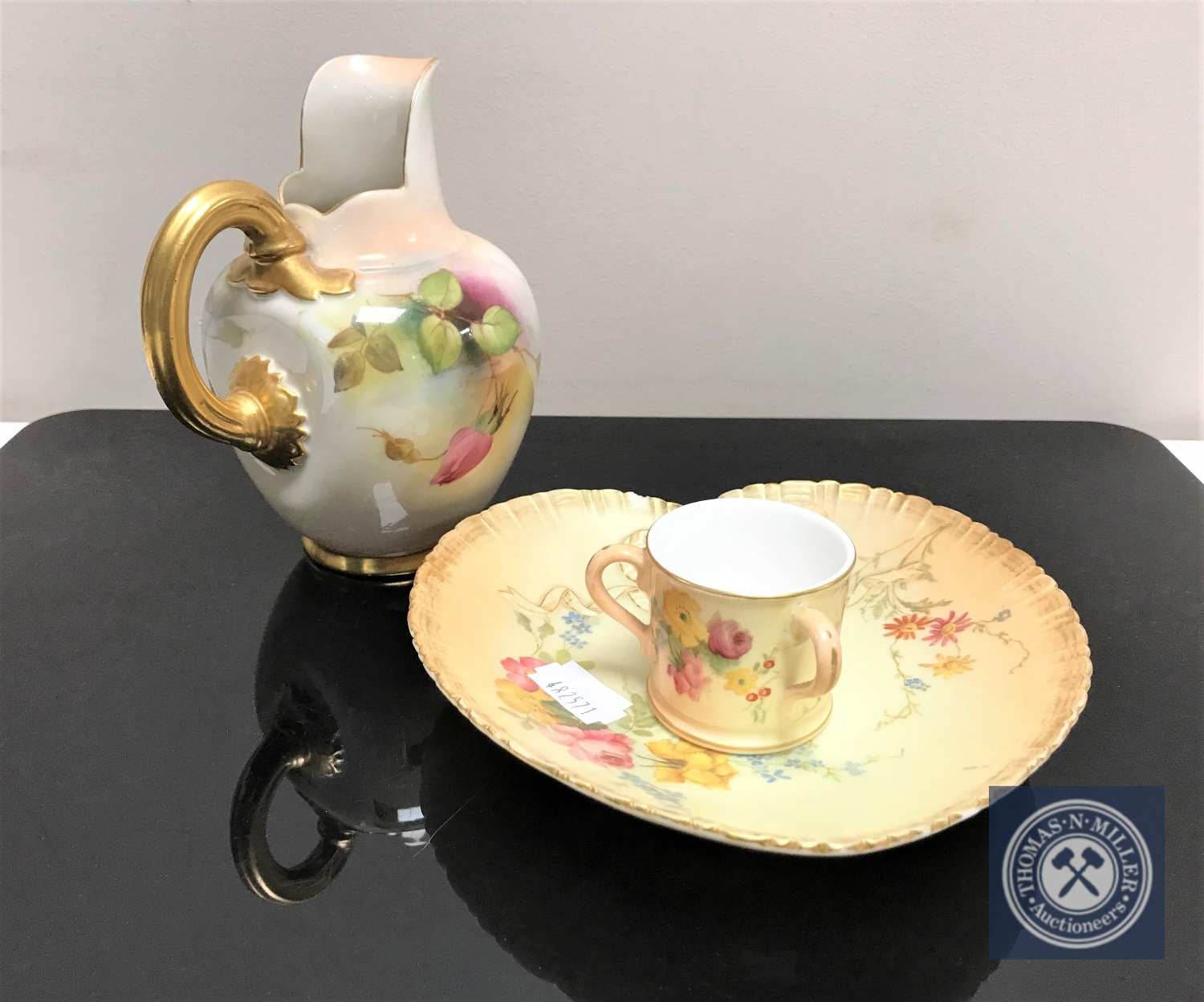 A Royal Worcester miniature blush ivory loving cup, height 4cm,