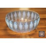 A Rene Lalique Perruches clear, frosted and opalescent glass bowl,