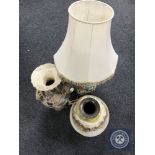 An Italian pottery table lamp on wooden base,