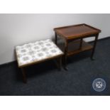 A mahogany two tier tea trolley together with a mid twentieth century tiled coffee table