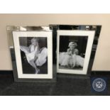 Two Marilyn Monroe black & white prints in mirrored frames