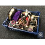 A box of assorted costume jewellery and wristwatches,