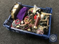 A box of assorted costume jewellery and wristwatches,