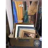 Eight assorted framed pictures - Hugh Monaghan signed print, oil on board of North Shields pier,