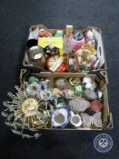 Two boxes of china including Ringtons money box, Franklin porcelain Woodland Surprise figures,