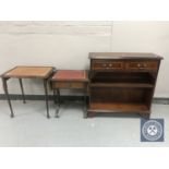 A set of inlaid mahogany open bookshelves fitted two drawers,