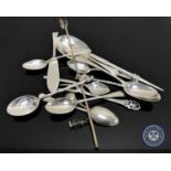 A collection of Scottish and other silver to include teaspoons, pickle fork,