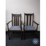 Two early 20th century oak carver armchairs