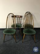 Three Ercol dining chairs and a pub chair