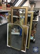 A gilt framed bevelled hand painted hall mirror depicting swans,