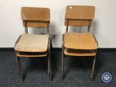 Four mid 20th century stacking school chairs