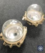 Two industrial bulk head lights with glass shades