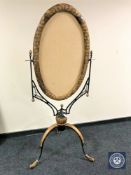 A pine and wrought metal cheval mirror on tripod base (not fitted a glass)