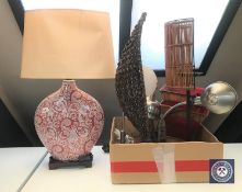 A box of contemporary table lamps with shades,