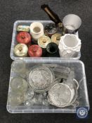 Two boxes of assorted glass ware, vases,