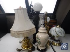 Eight assorted table lamps together with a pottery lamp base,