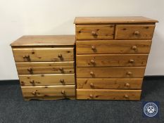 A pine seven drawer and a pine four drawer chest