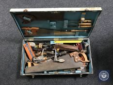 A joiner's tool box of hand tools