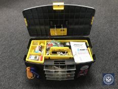 A Stanley tool chest containing remote controlled accessories, Pro Peak Prodigy digital charger,