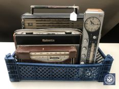 A basket containing four radios to include; National Panasonic portable transistor, Roberts R404,