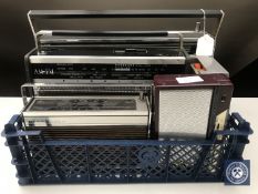 A basket of five radios to include; Grundig Melody Boy 1000 transistor radio, Rad 14 Fidelity radio,