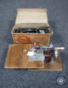 A child's sewing machine together with boxed vintage Hotpoint electric iron