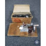 A child's sewing machine together with boxed vintage Hotpoint electric iron