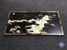 A Japanese panel with mother of pearl decoration CONDITION REPORT: 92cm by 50cm.