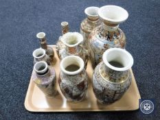 A tray of nine assorted Japanese Satsuma vases