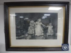 A 19th century monochrome print in carved oak frame,