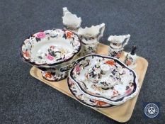 A tray of three graduated Masons Mandarin jugs and five further pieces of Masons china