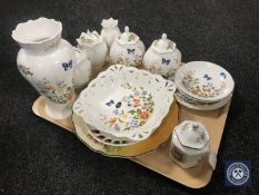 A tray containing ten pieces of Aynsley cottage garden china, Aynsley Howard Sprays lidded pot,