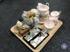 A tray containing a pink Tuscan china tea service, Ringtons novelty teapot,