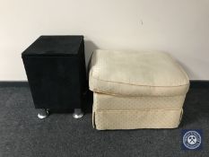 A contemporary storage cube stool and a footstool