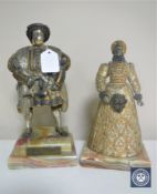 Two Italian pewter and gilt limited edition figures, Henry VIII and Elizabeth I, on onyx bases,